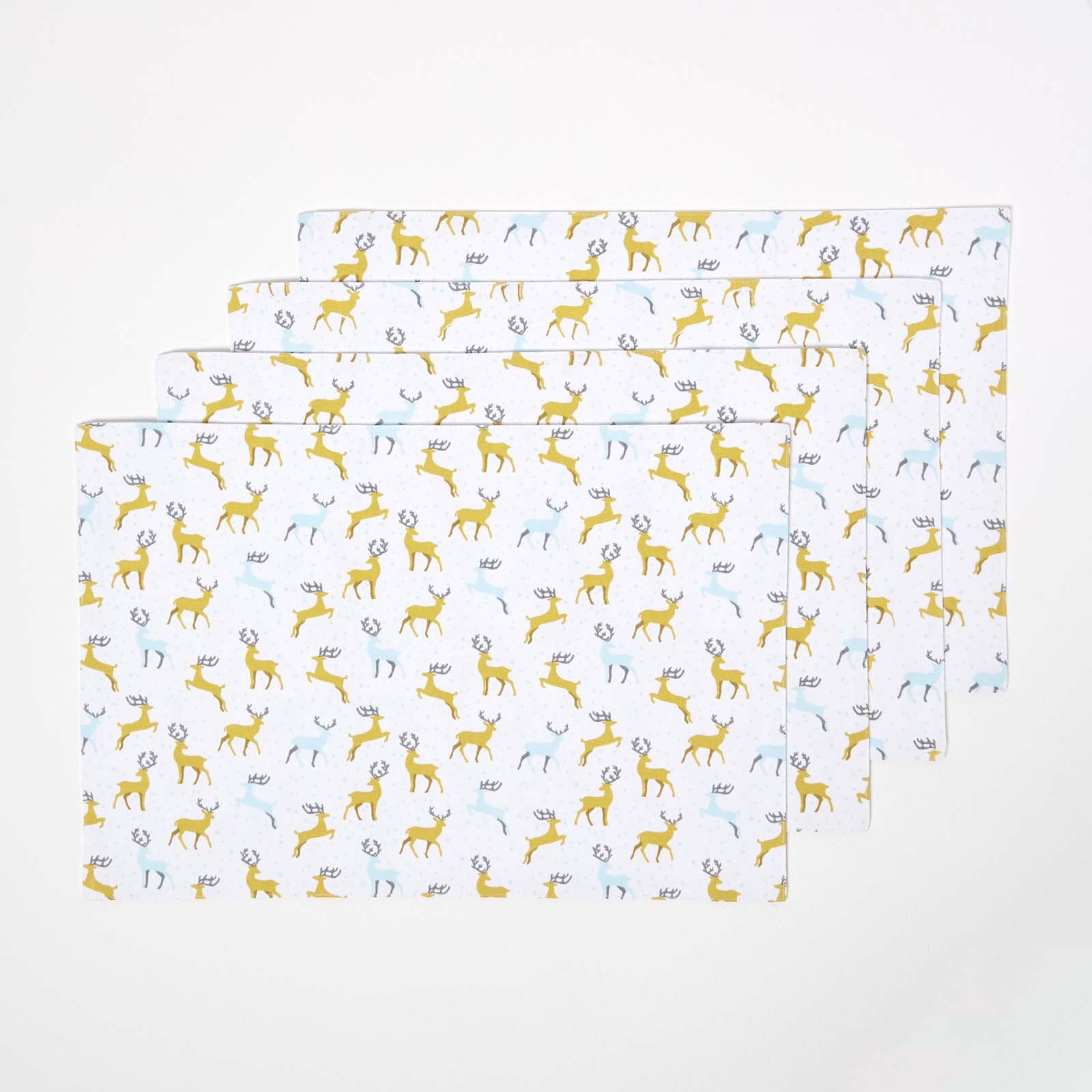 Homescapes Pack of 4 Christmas Majestic Stag Placemats - Yellow