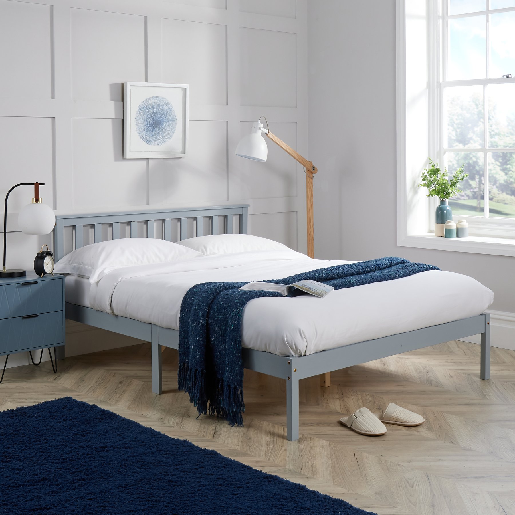 Home Source Florida Solid Pine Small Double Bed Frame - Grey