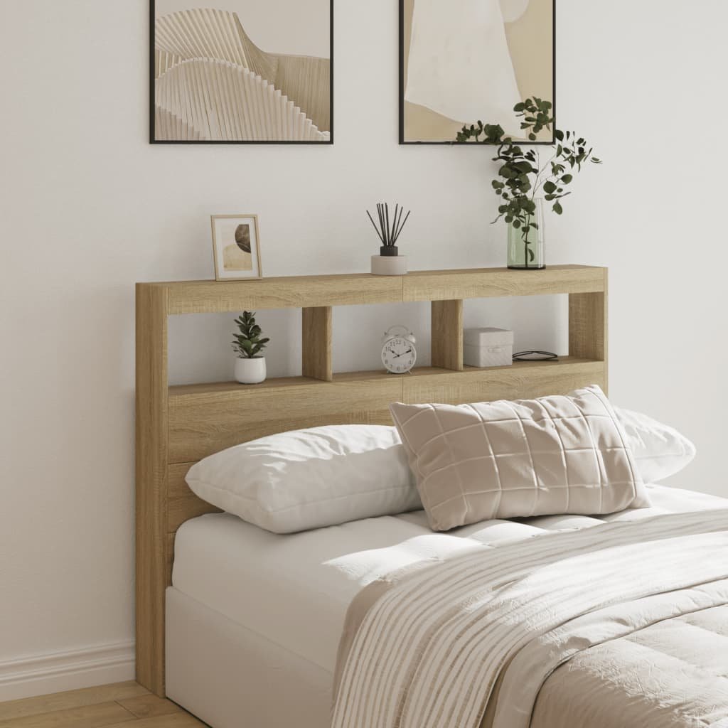 Walplus Engineered Wood LED Headboard Cabinet - Light Oak - 140 x 17 x 102 cm