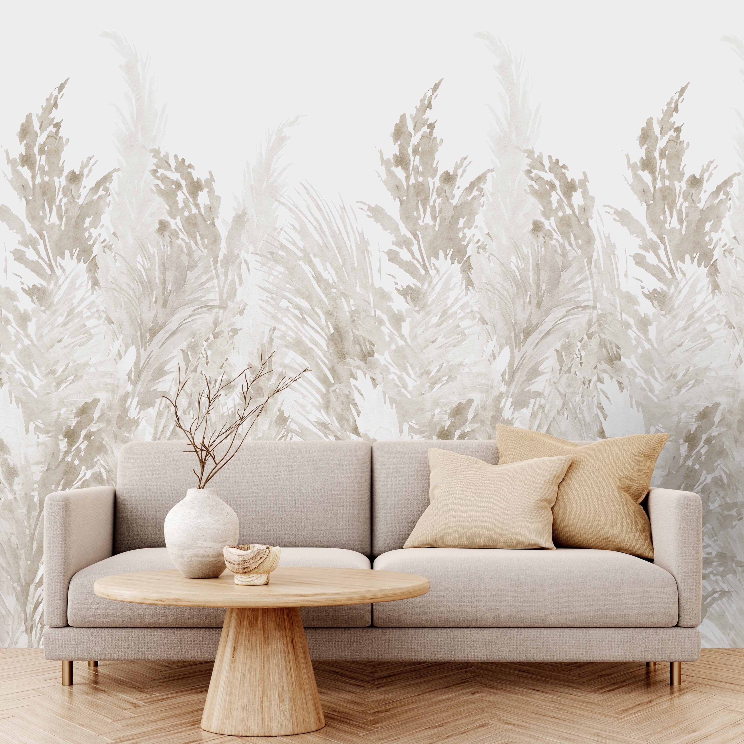 Grandeco Pampas Grasses 3 Lane Repeatable Wallpaper Mural   - Beige
