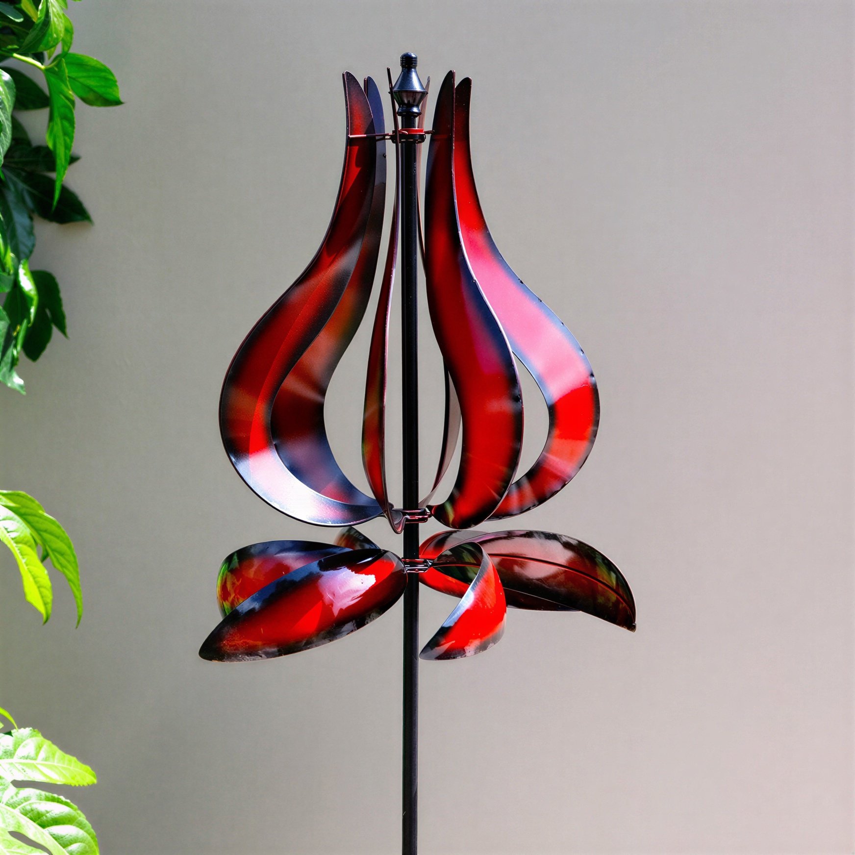 Primrose 65cm Metal Flower Flutter Bulb Kinetic Wind Spinner Wheel - Red