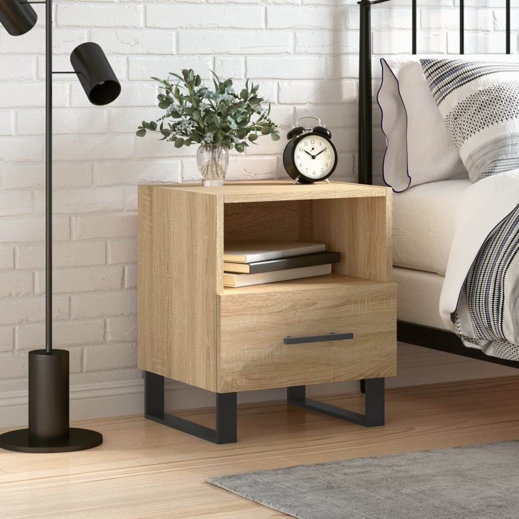 Walplus Engineered Wood Bedside Cabinet - Light Oak - 40 x 35 x 47.5 cm