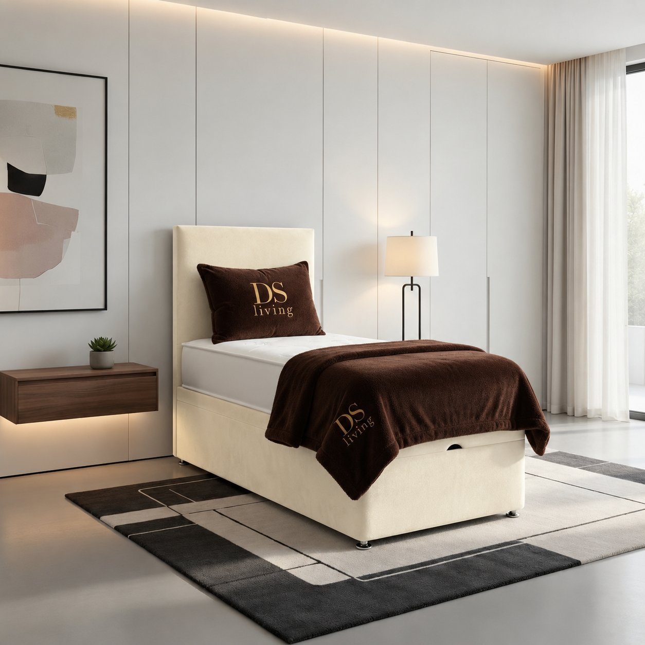 DS Living Prima Single Upholstered Divan Bed Frame - Cream