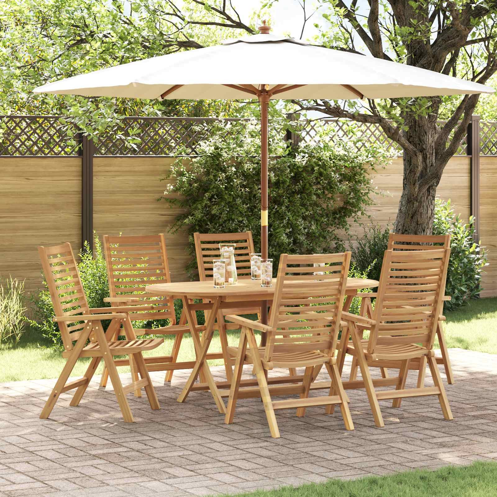 Walplus 7 Piece Solid Teak Wood Garden Dining Set - Brown - 160 x 80 x 75 cm