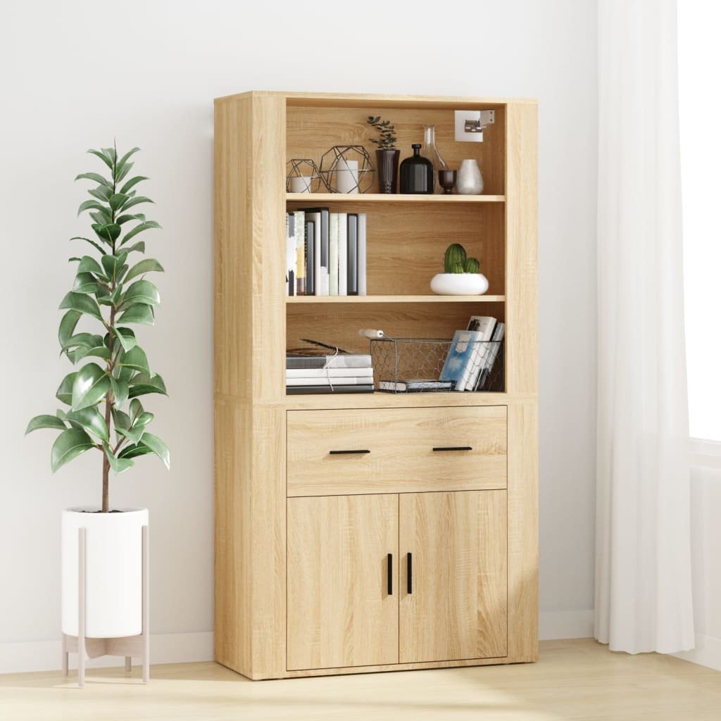 Walplus Engineered Wood Tall Sideboard - Sonoma Oak - 80 x 33 x 70 cm