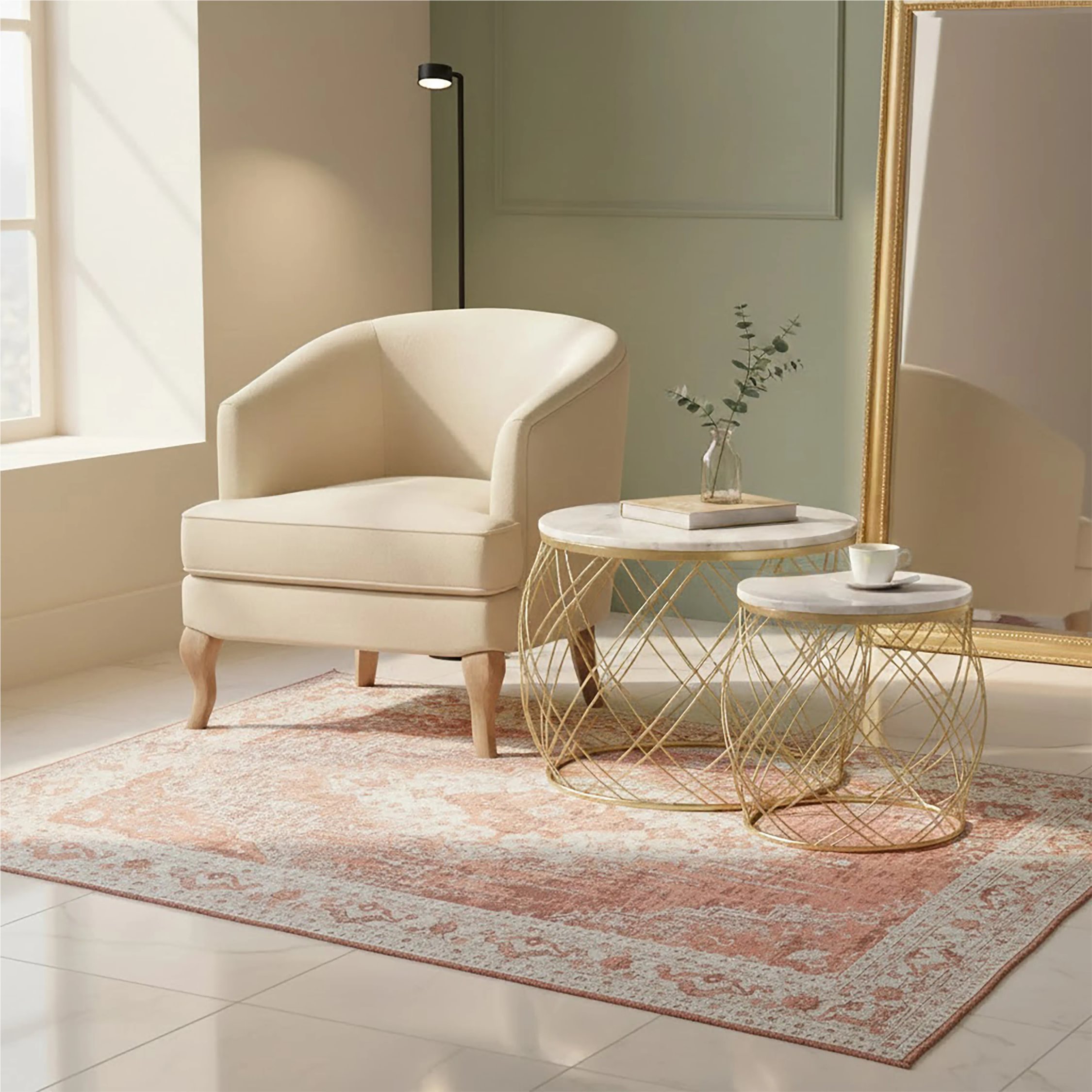 Orsina Jodie Set of Two Marble-Effect Coffee Tables - White and Gold