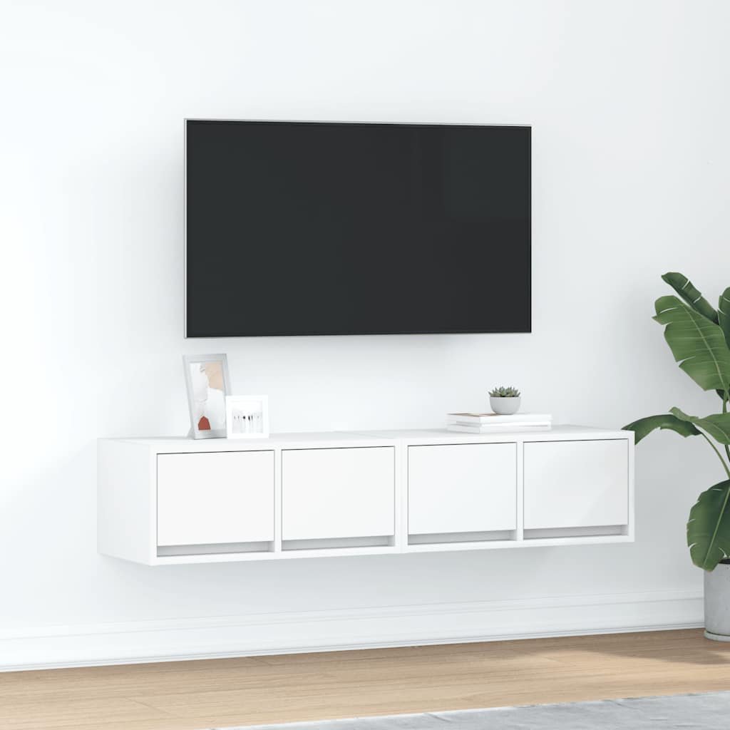 Walplus 2 Piece Engineered Wood TV Cabinet - White - 60 x 31 x 25.5 cm