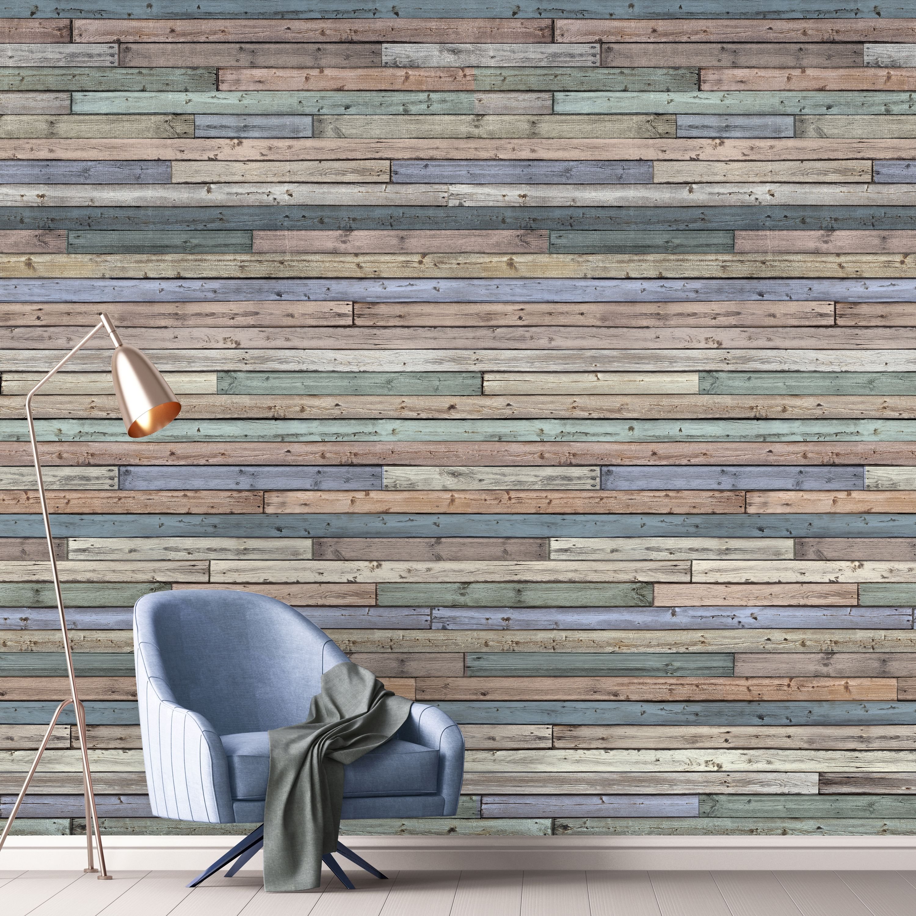 Grandeco Coloured Wood 3 lane Repeatable Textured Wallpaper Mural - 1.59 x 2.8m