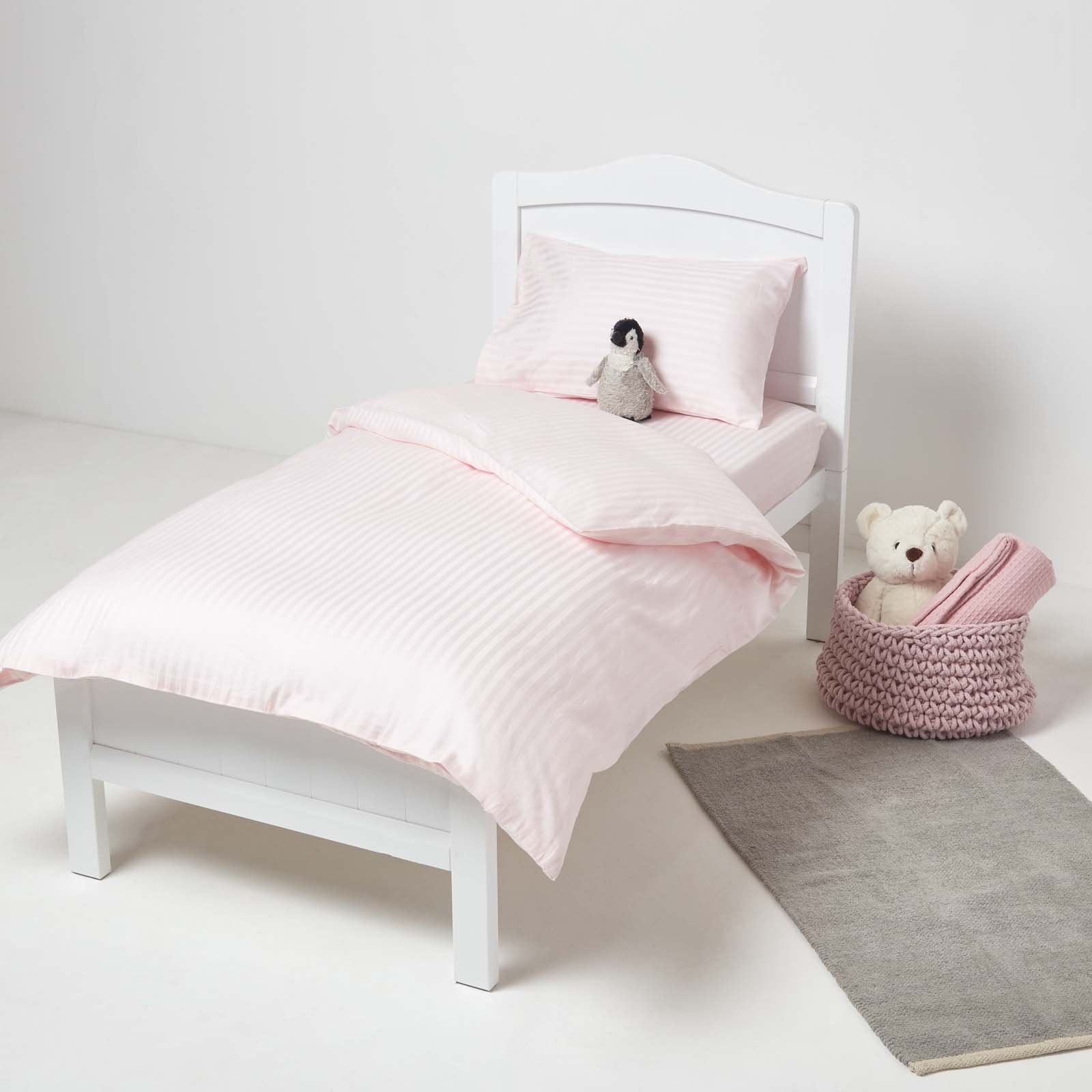 Homescapes Egyptian Cotton Satin Stripe Cot Bed Duvet Cover Set - Pink