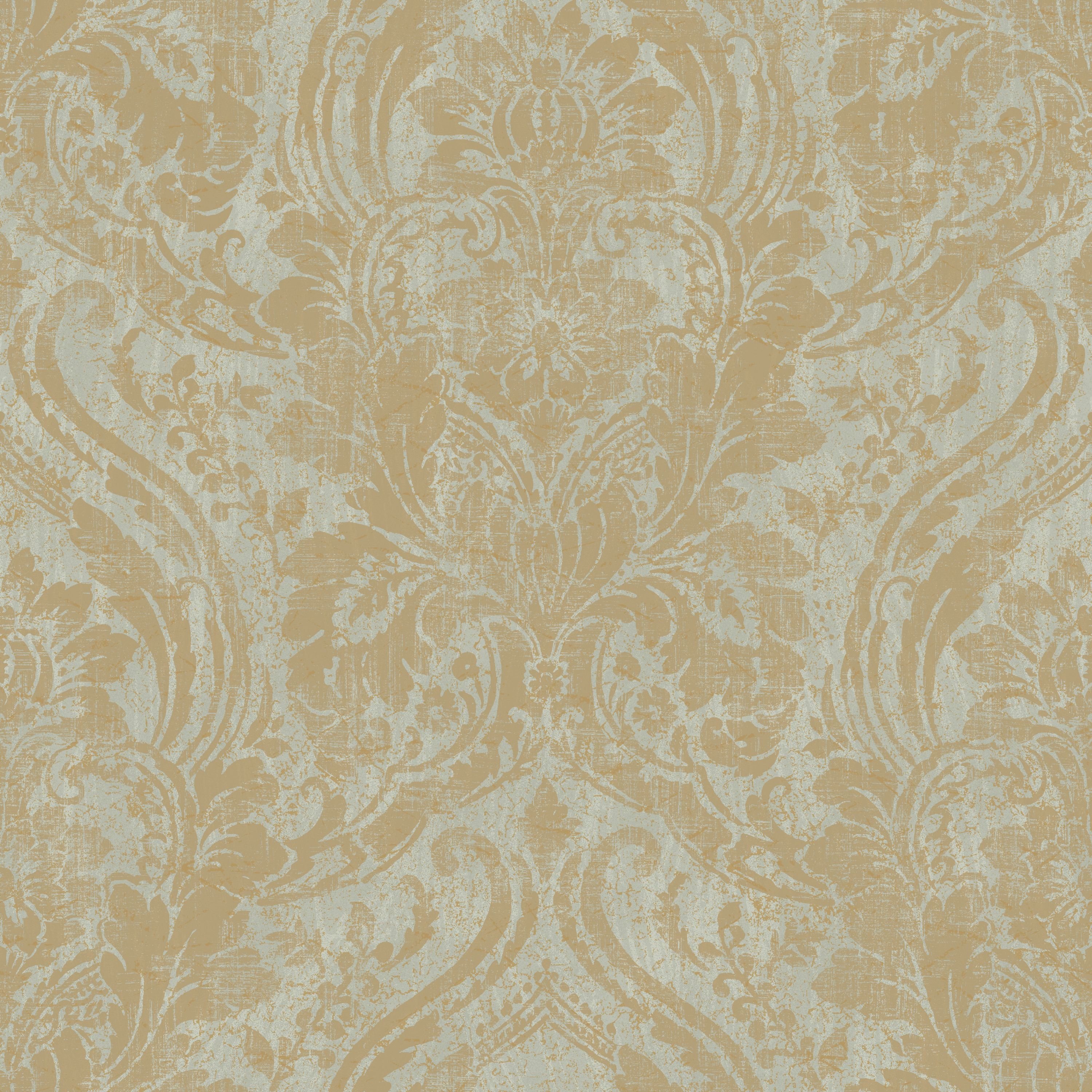 Grandeco Textured Distressed Metallic Damask Wallpaper - Sage