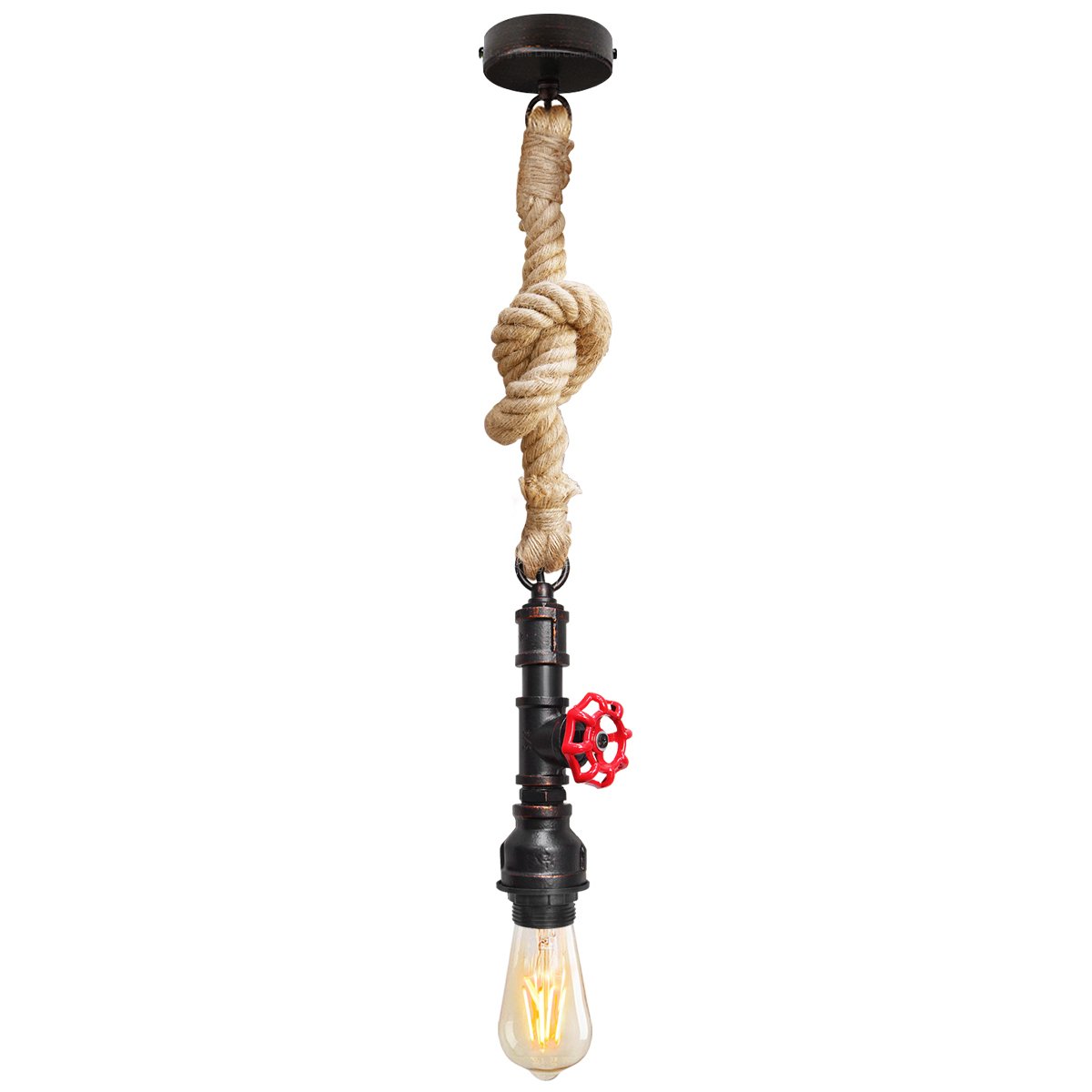 Energy Light Bulbs Rustic Water Pipe with Rope Ceiling Light - Brown