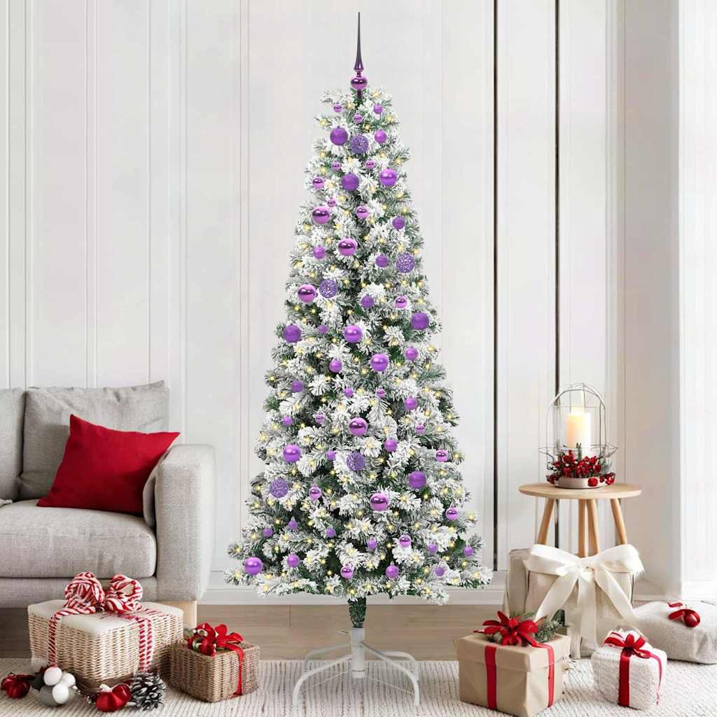 Walplus PVC Hinged Magenta Ornaments Artificial Christmas Tree - Green - 210 cm