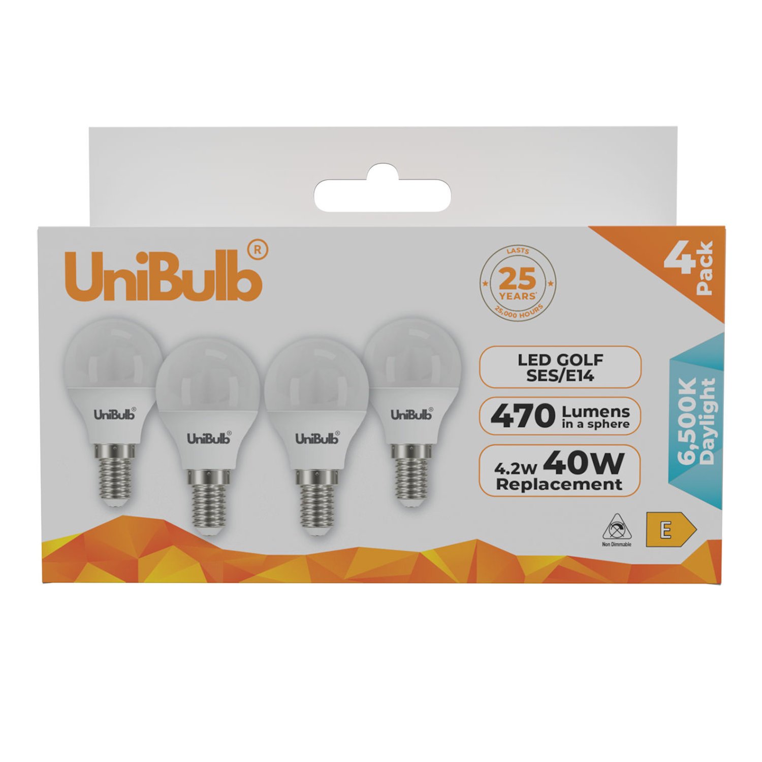 UniBulb 4.2W LED Daylight Golf Ball E14 Light Bulb - 4 Pack