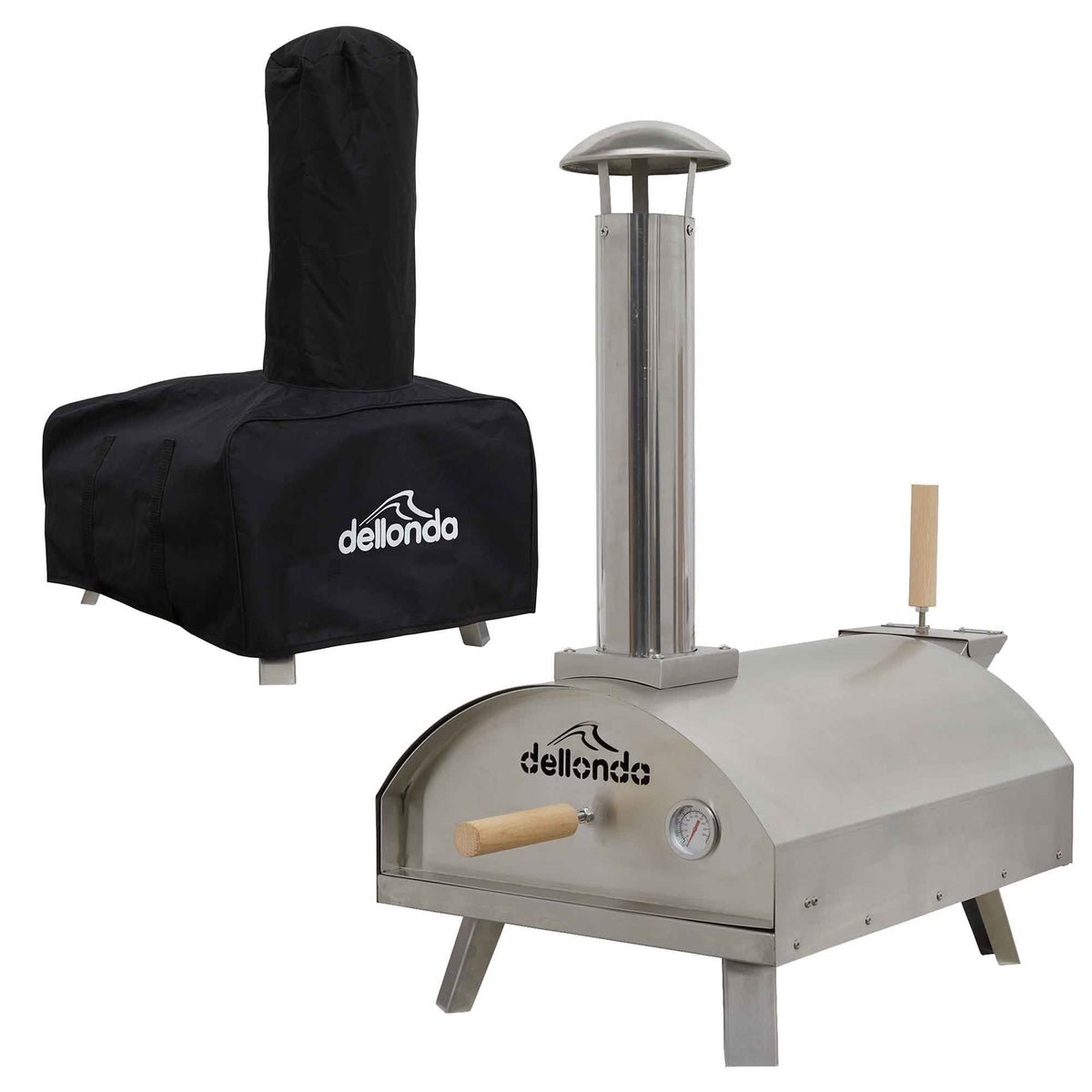 Dellonda Portable Wood-Fired Pizza Oven with Cover/Carry Bag - Stainless Steel