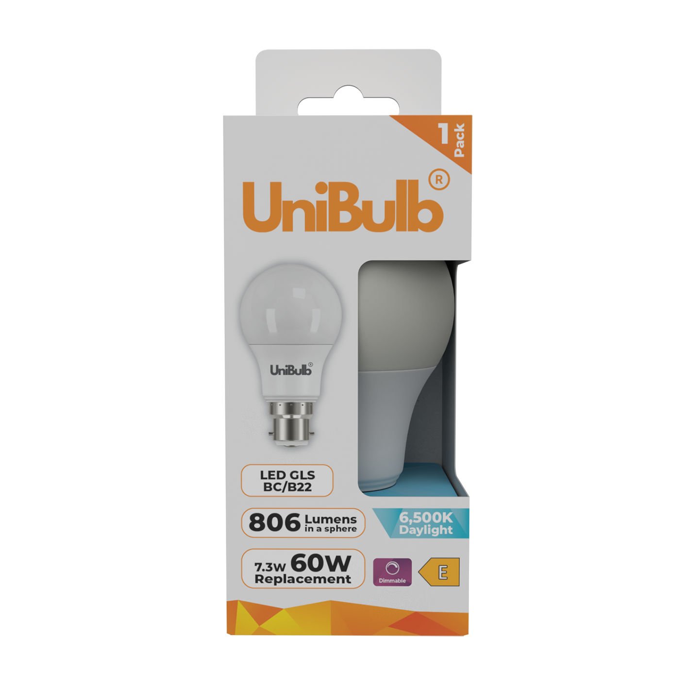 UniBulb 7.3W LED Daylight Dimmable GLS B22 Light Bulb