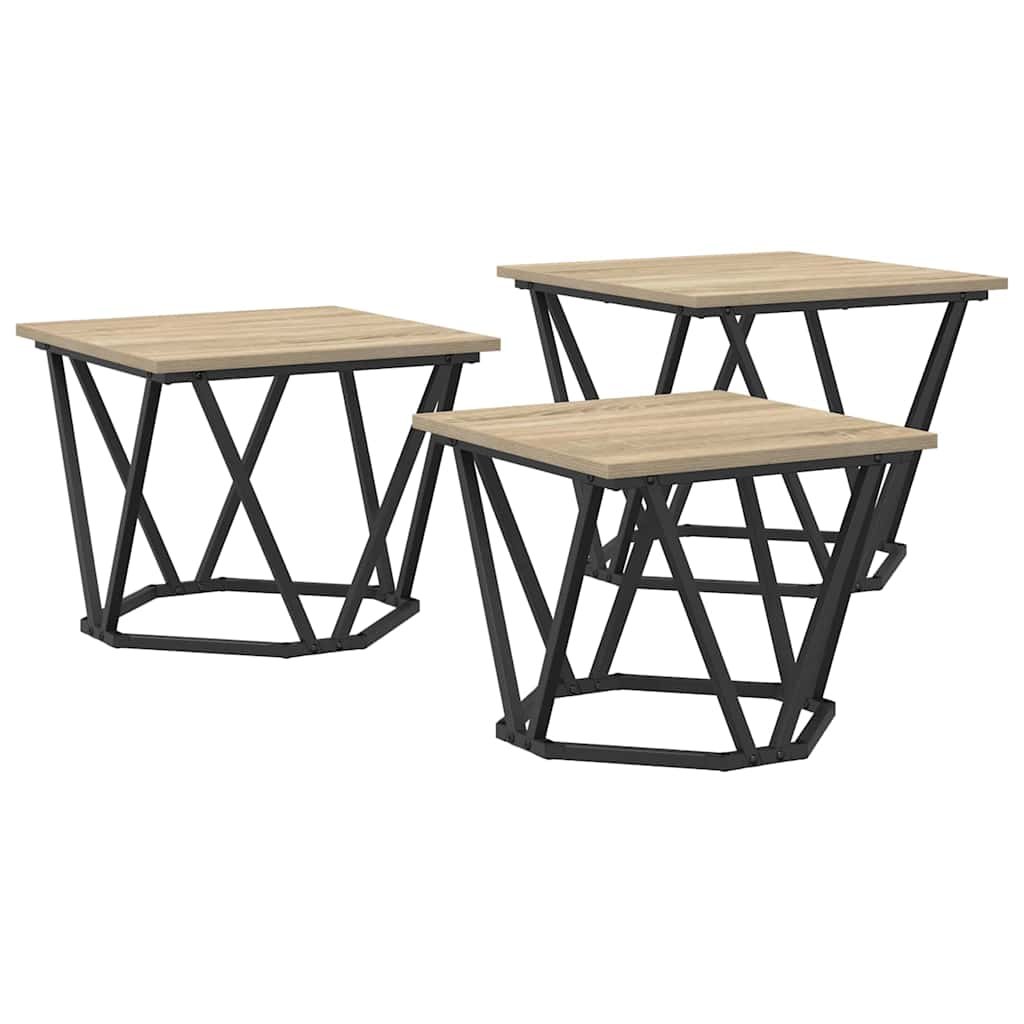 Walplus Pack of 3 Coffee Table - Sonoma Oak - 50 x 50 x 40 cm