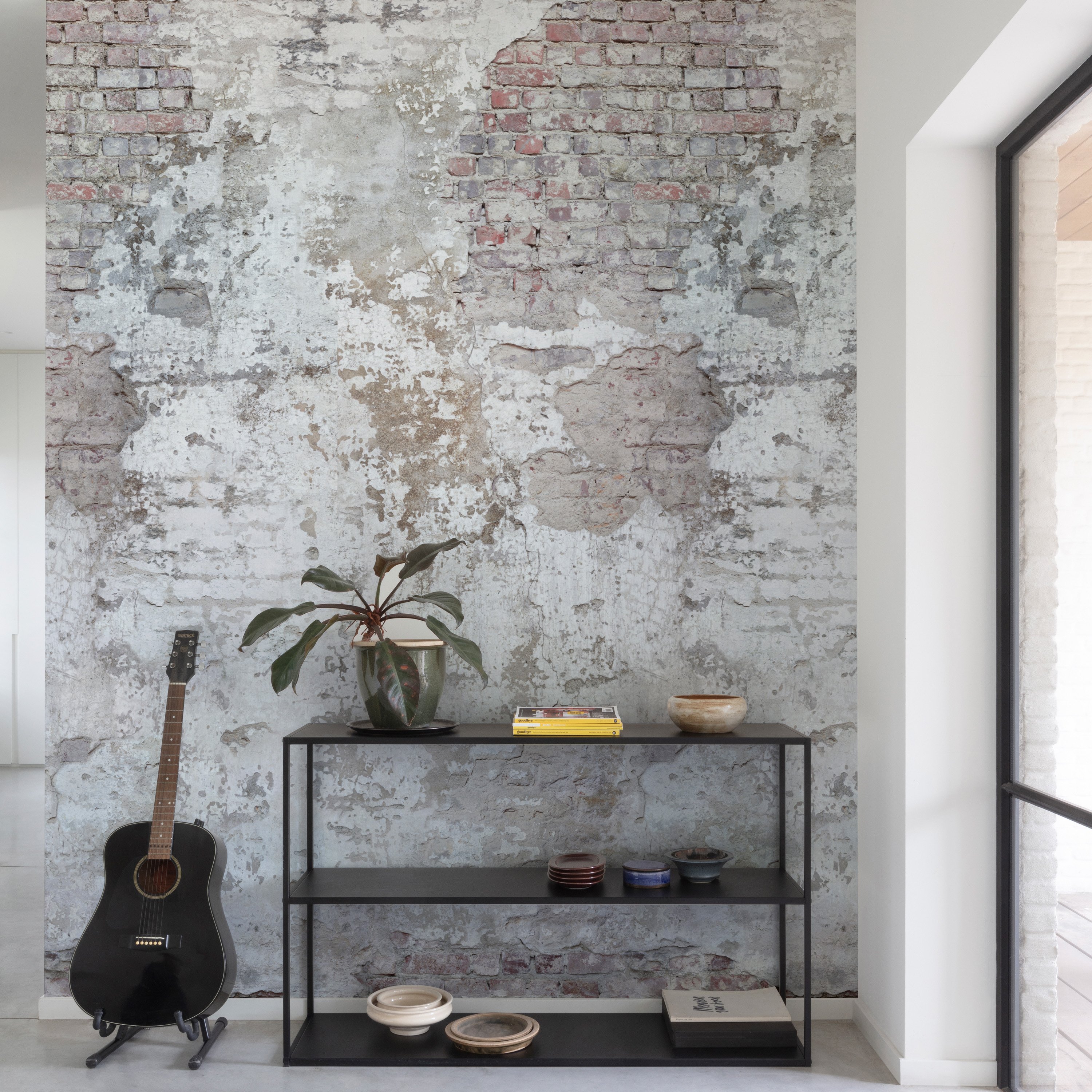 Grandeco  Rustic Brick 3 lane Repeatable Textured Wallpaper Mural  - Neutral
