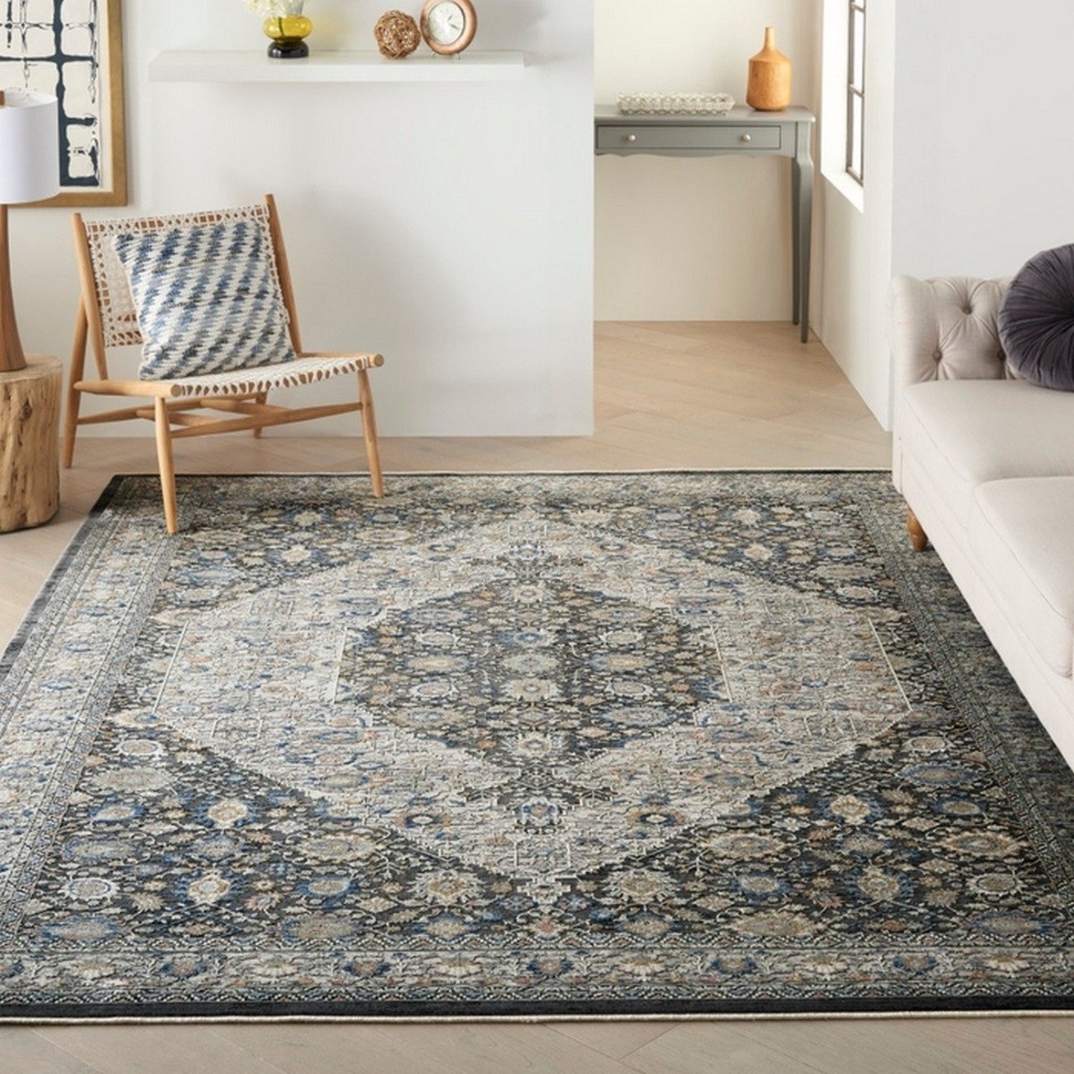 Mega Flooring Blue Traditional Bordered Rug - 244 x 305cm