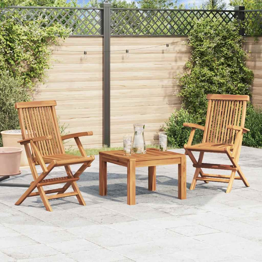 Walplus 2 Piece Teak Wood With Armrests Folding Chairs - Brown - 55 x 60 x 89 cm
