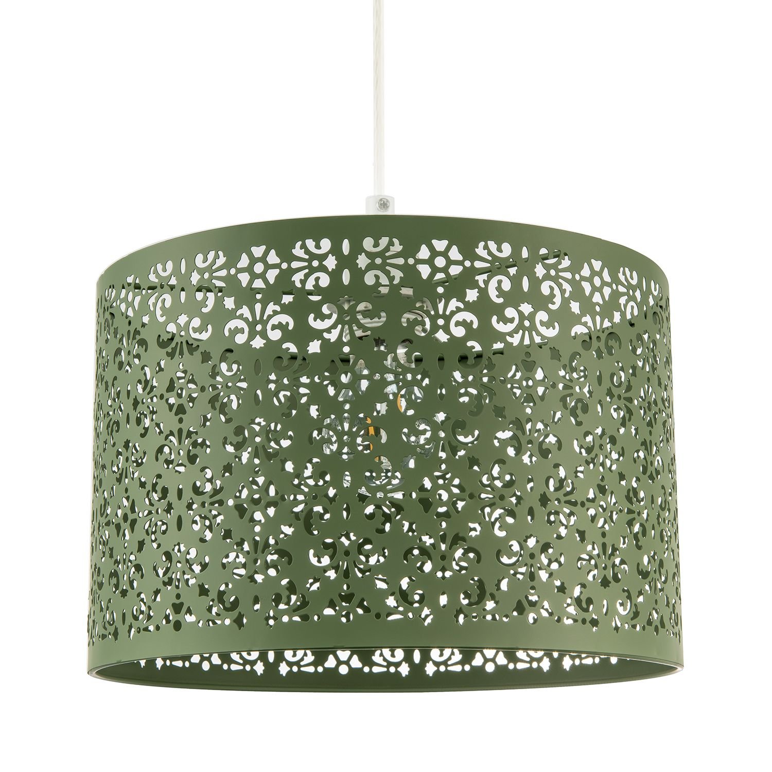 Happy Homewares Olive Green Moroccan Metal with Floral Pendant Shade - 29cm