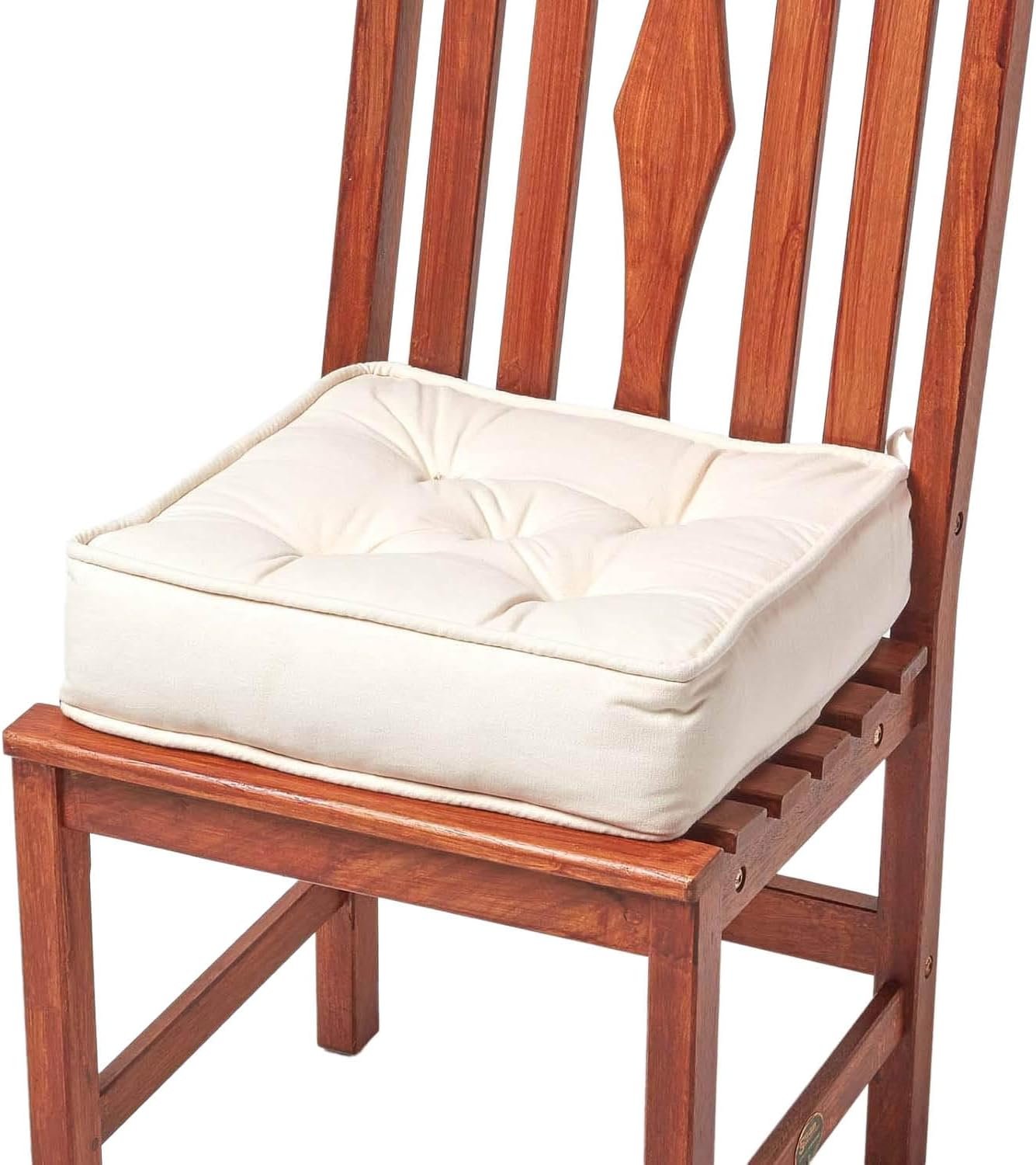 Homescapes Cotton Dining Chair Booster Cushion - Cream