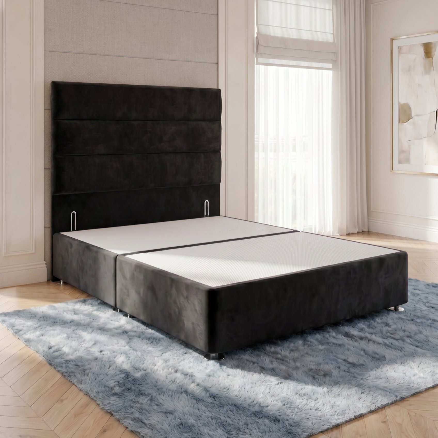 Somnior Regent Velvet Double Divan Bed 54" Headboard - Black