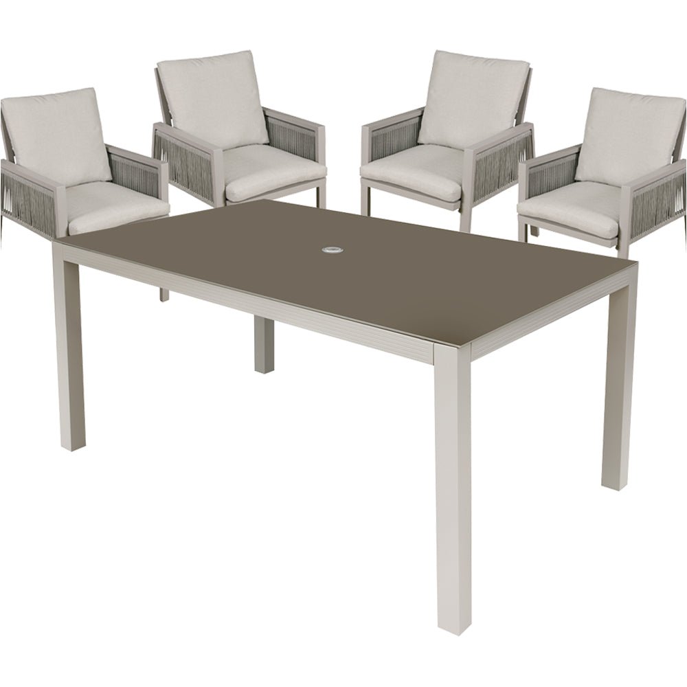 Loops Direct Aluminium Outdoor Dining Table & Chairs Set - Light Grey