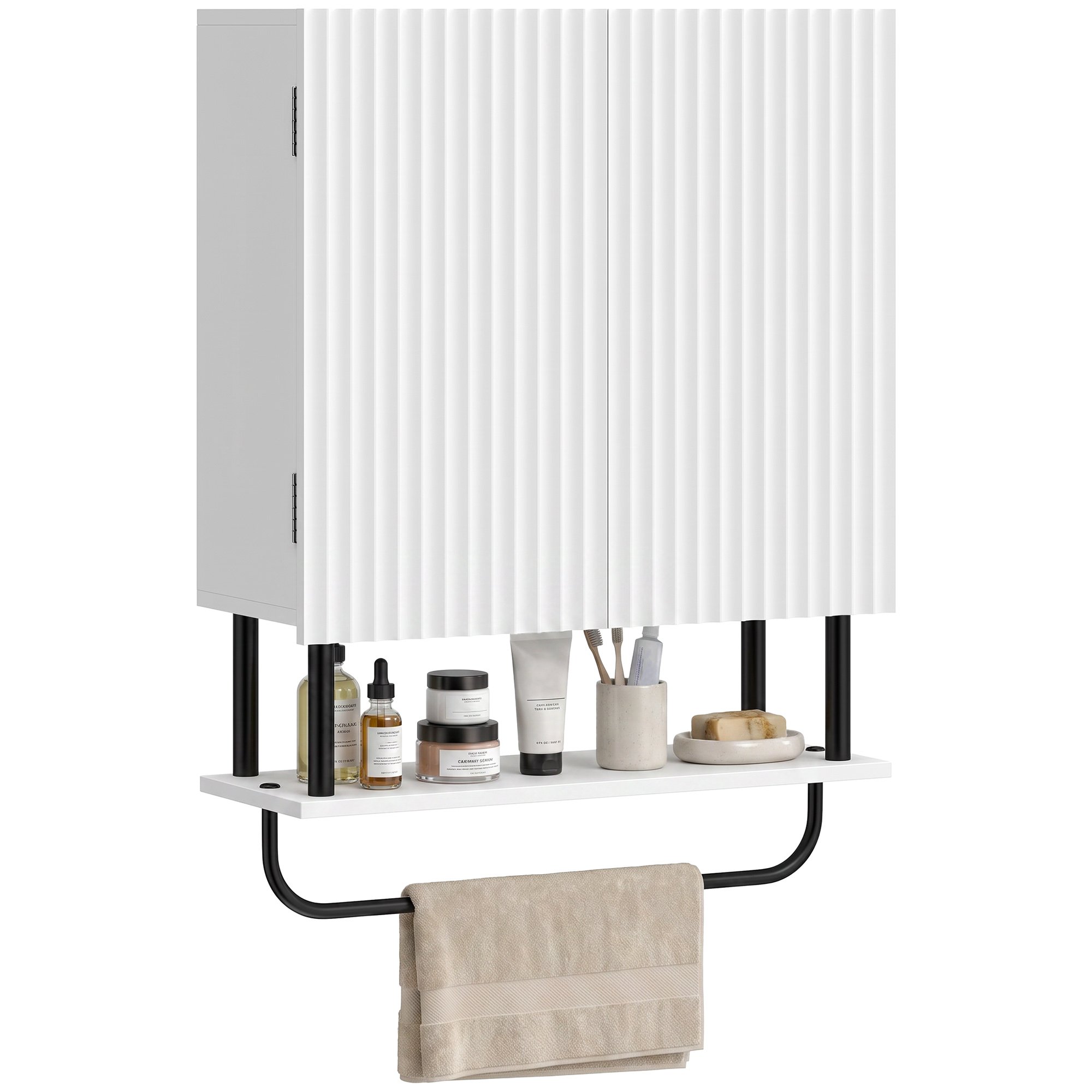 HOMCOM 2 Wavy Doors Modern Bathroom Cabinet Wall Mounted Over Toilet - White