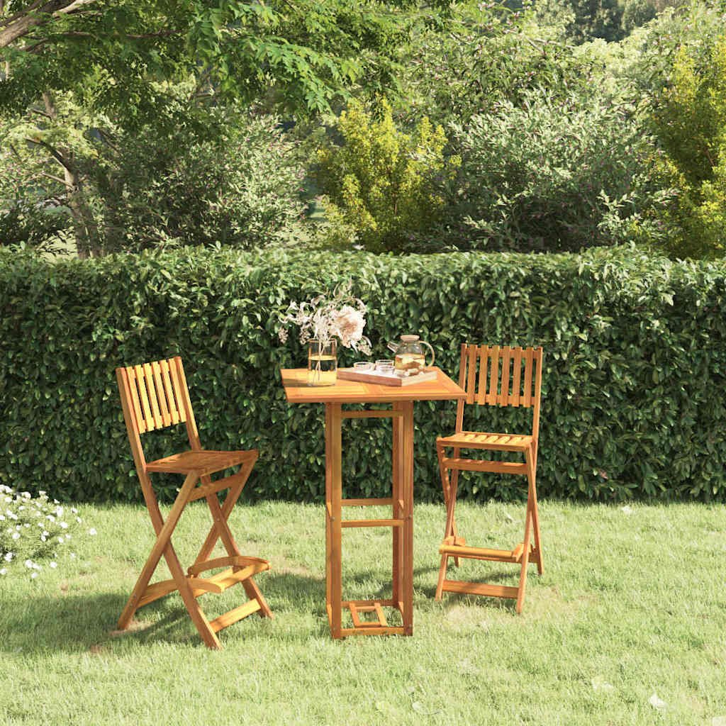 Walplus 3 Piece Solid Acacia Wood Folding Bar Set - Brown - 75 x 75 x 110 cm