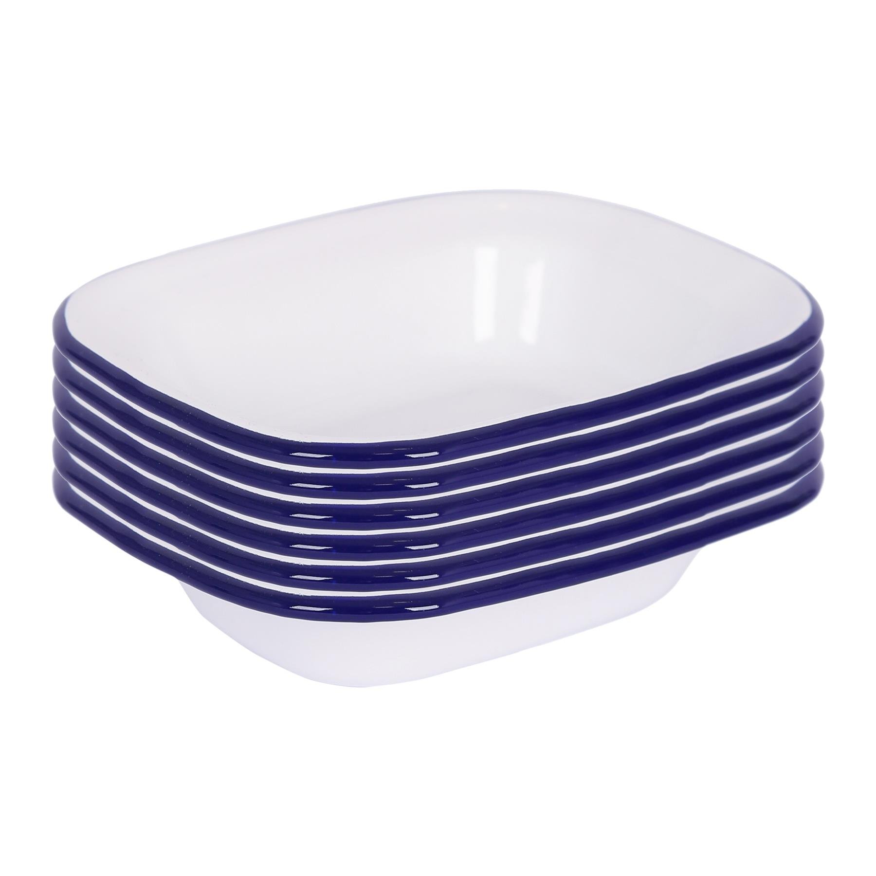 Argon Tableware Pack of 6 White Enamel Pie Dishes - Blue - 18 x 13.5cm