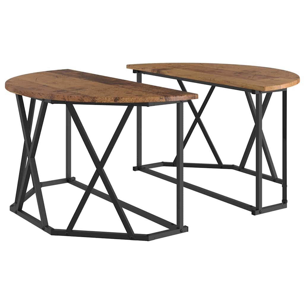 Walplus Engineered Wood and Steel Coffee Table - Dark Wood - 80 x 80 x 42 cm