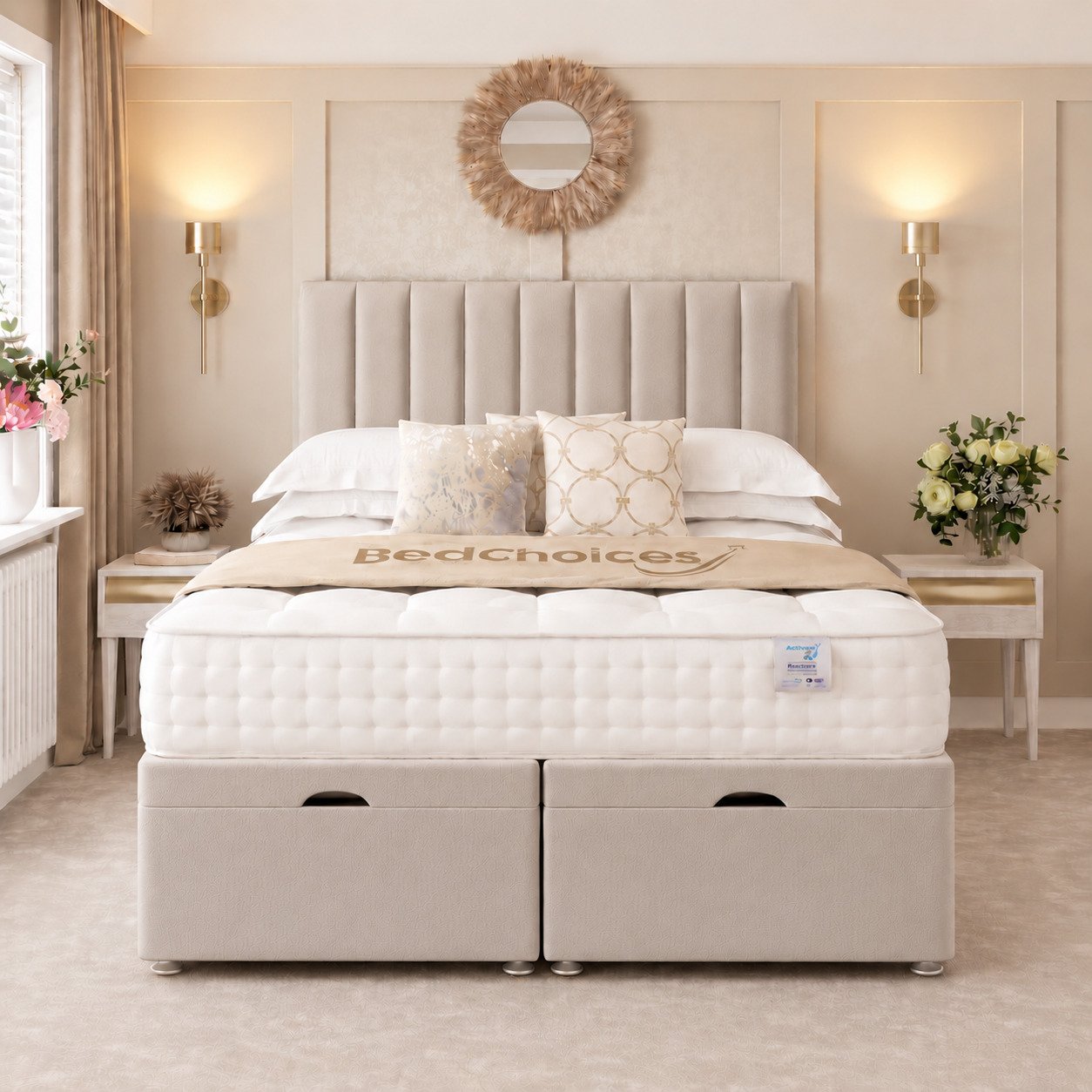 Bed Choices Apollo Single Ottoman Divan Bed with 54" Headboard - Cream