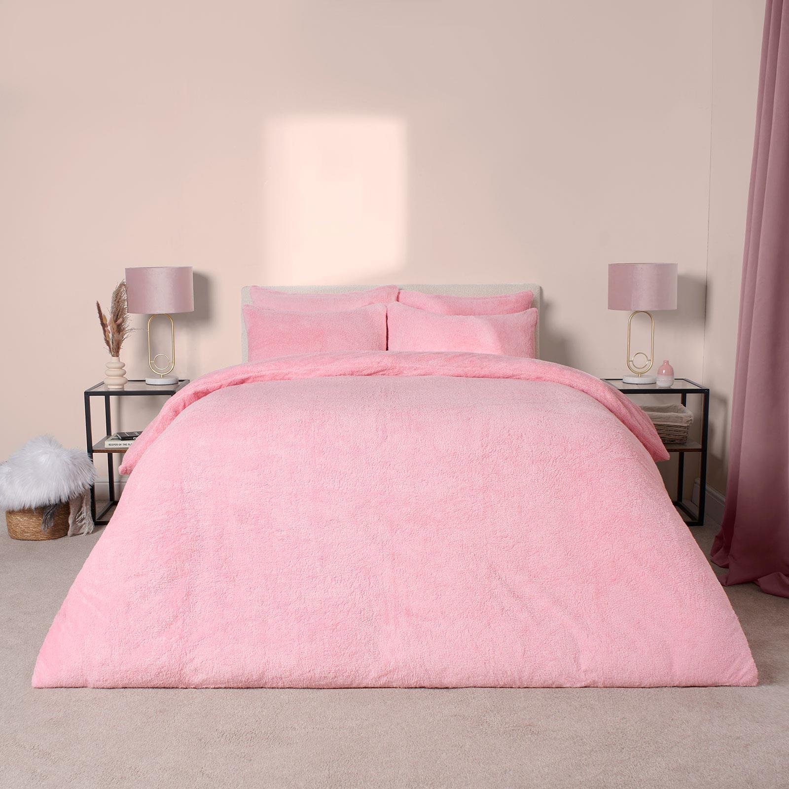 OHS Thermal Soft Teddy Fleece Duvet Cover Bedding Set Pink - Single