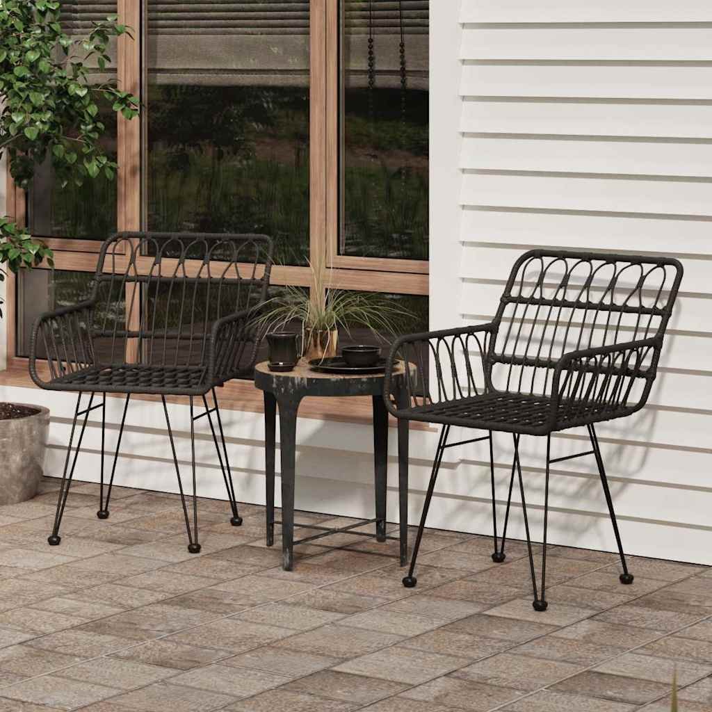 Walplus 2 Piece PE Rattan With Armrests Garden Chairs - Black - 56 x 64 x 80 cm