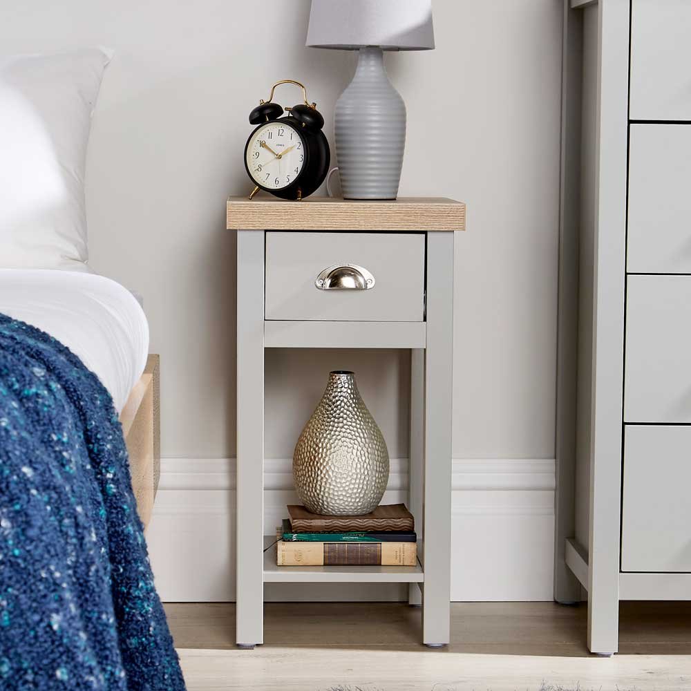 Home Source Avon Narrow 1 Drawer Bedside Table - Grey