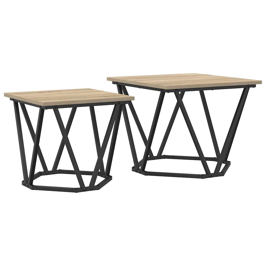 Walplus Pack of 2 Side Table - Sonoma Oak - 50 x 50 x 40 cm