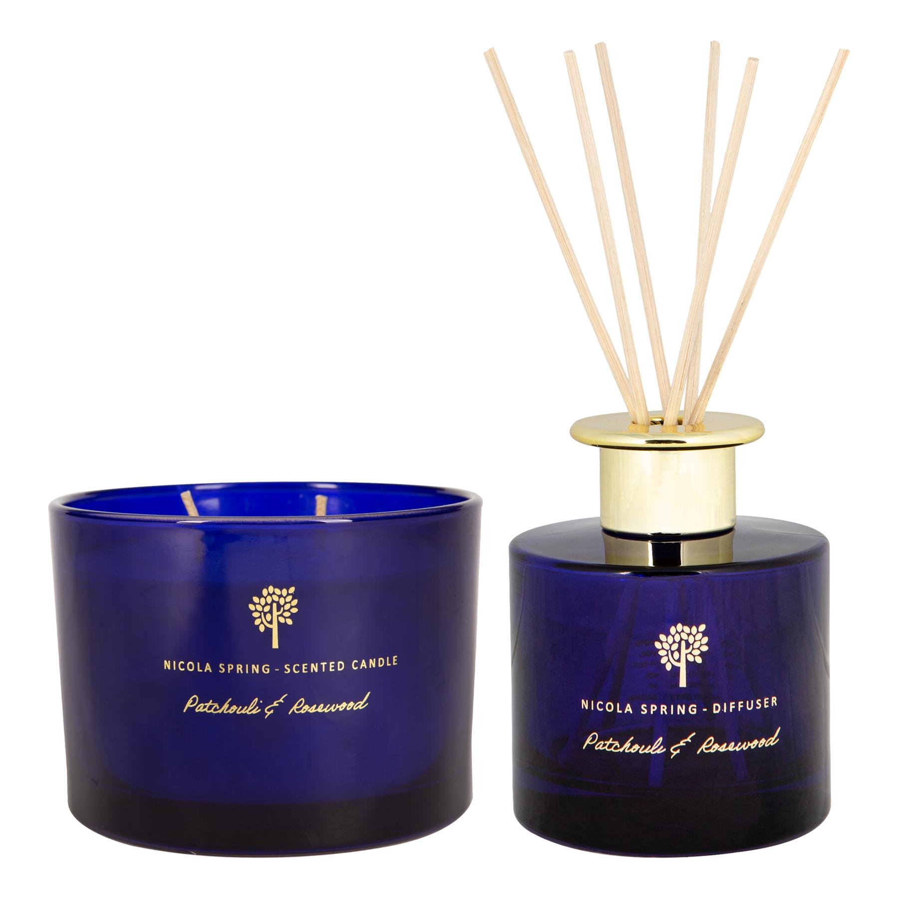 Nicola Spring 350ml Scented Candle & Reed Diffuser Set - Patchouli & Rosewood