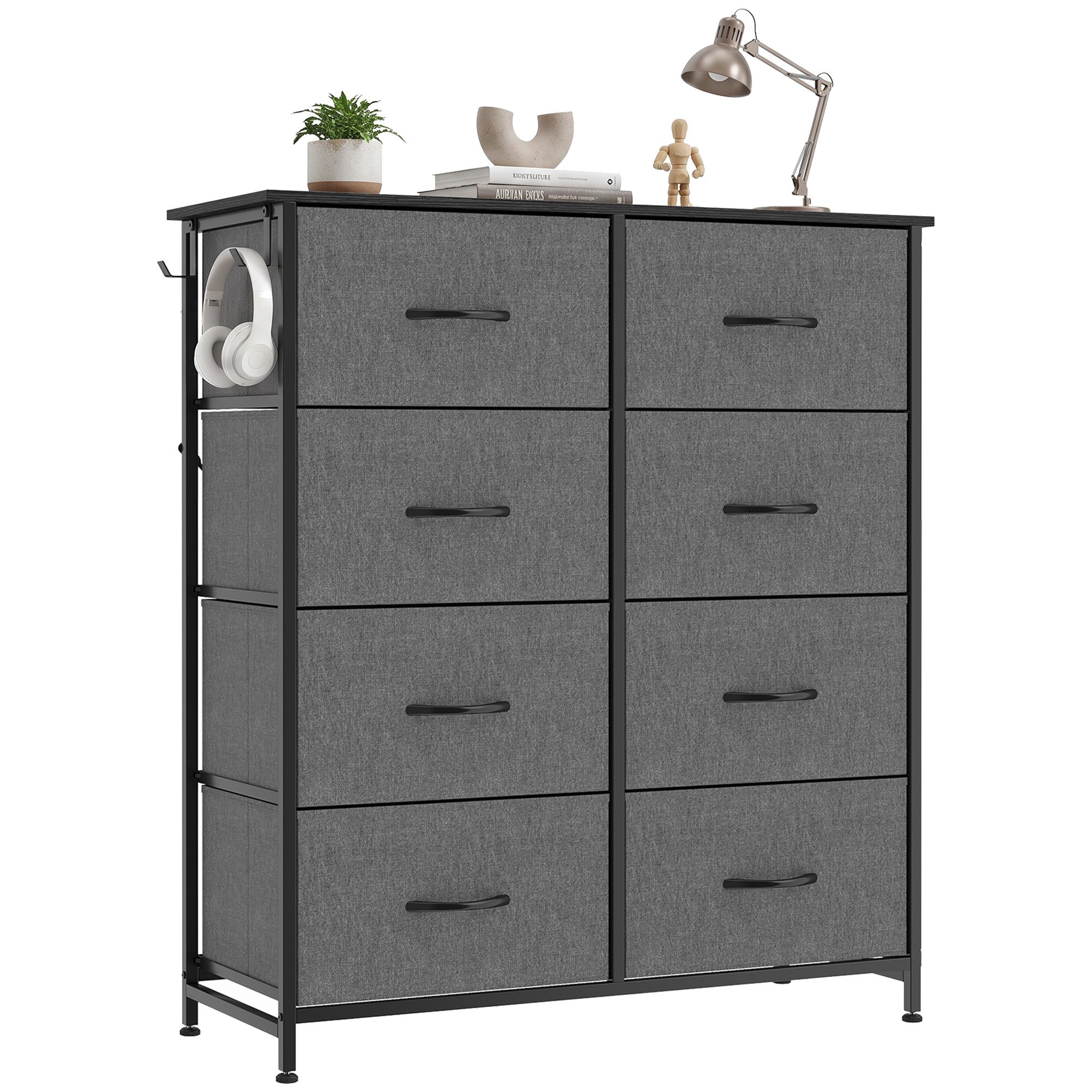 HOMCOM 8 Drawer Fabric Steel Frame Side Storage Bag Chest of Drawers – Grey