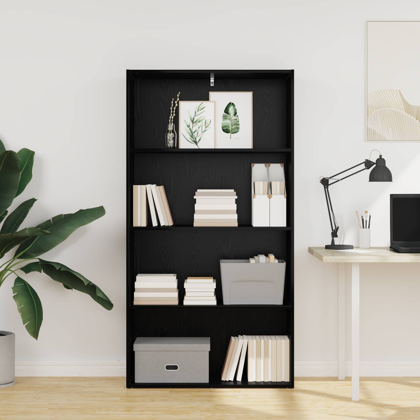 Walplus Engineered Wood Bookshelf - Dark Oak - 80 x 30 x 152 cm