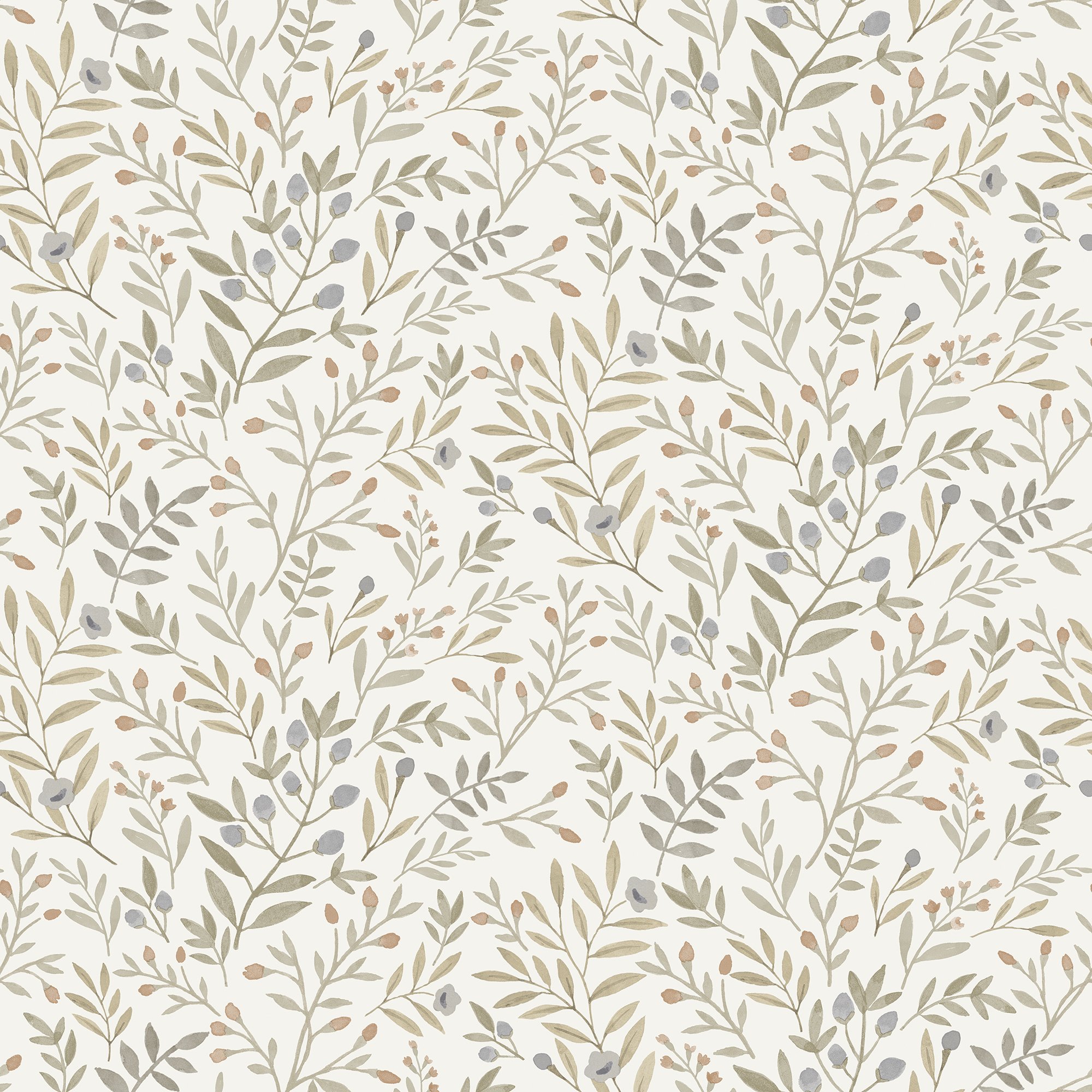 Grandeco Inia Leafy Trail Foliage and Flowers Textured Wallpaper - Neutral