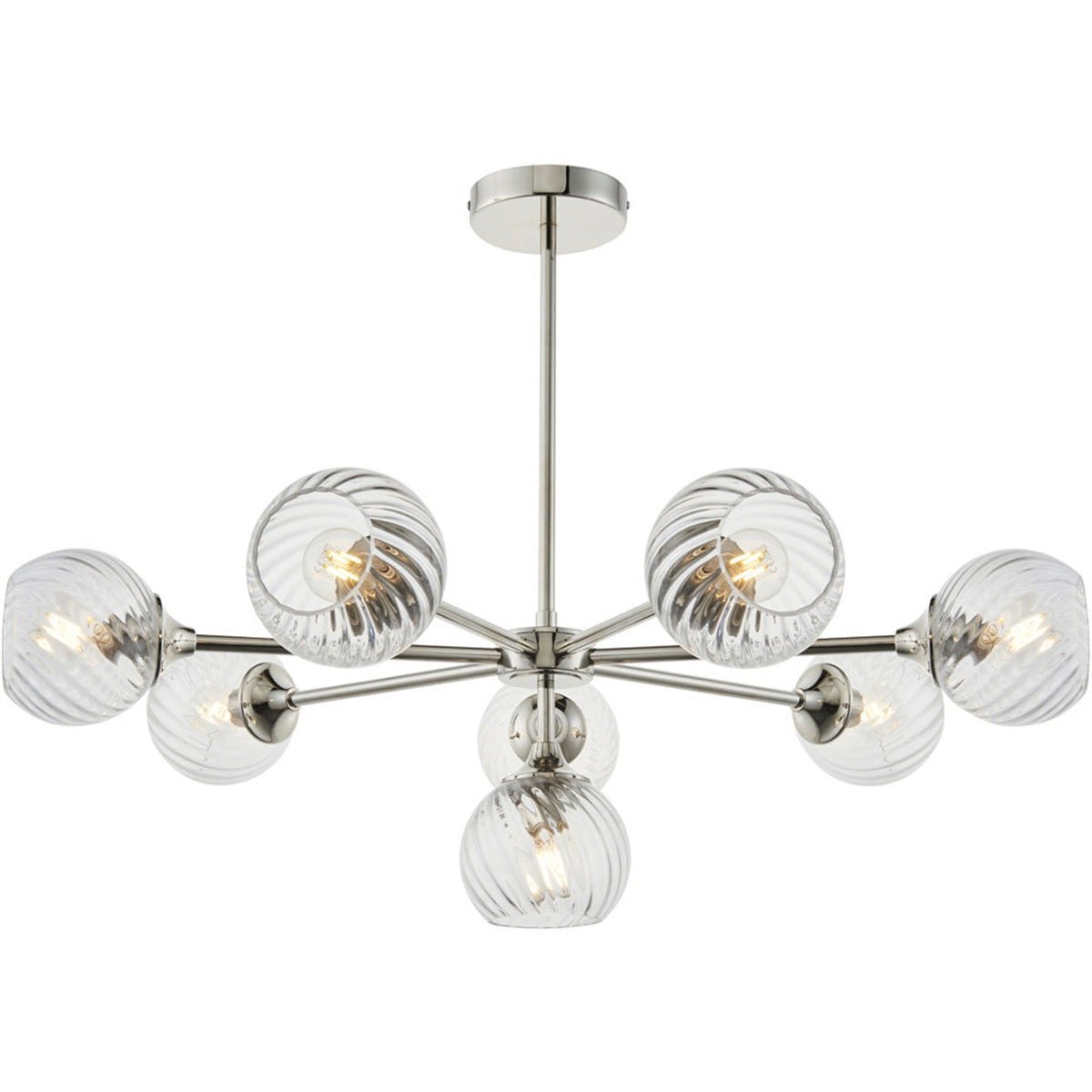 Loops Direct Steel Glass 8-Arm Ceiling Pendant - Bright Nickel