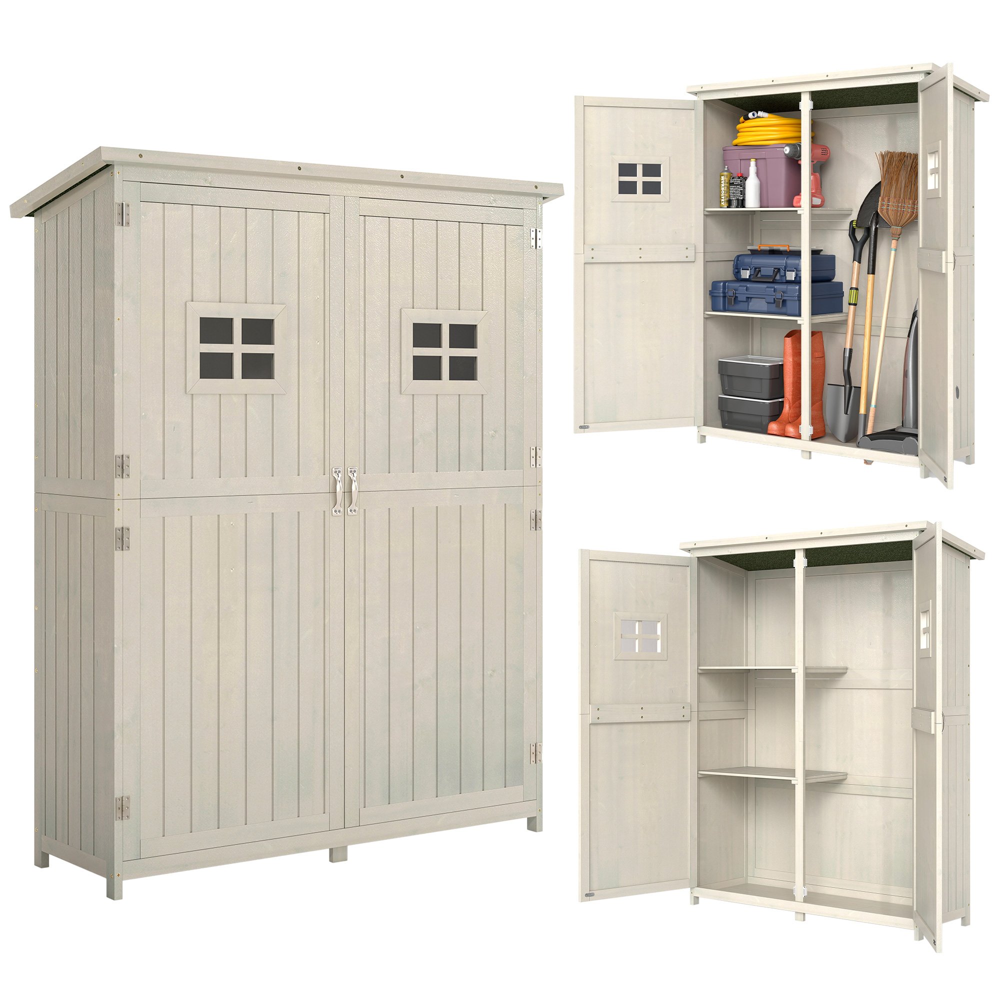 Outsunny Wooden Garden Shed with Two Windows - Grey