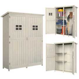 Outsunny Wooden Garden Shed with Two Windows - Grey