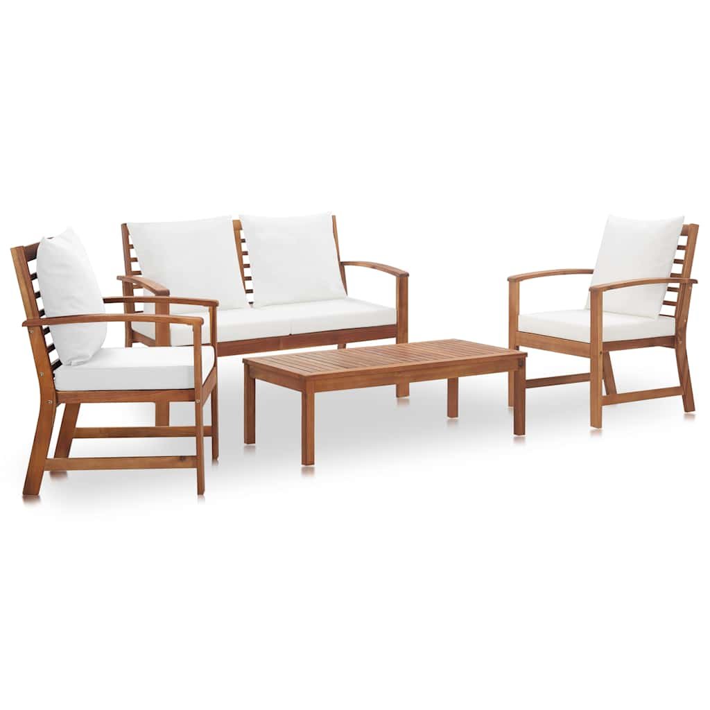 Walplus 4 Piece Wood With Cushions Garden Lounge Set - Brown - 100 x 50 x 33 cm