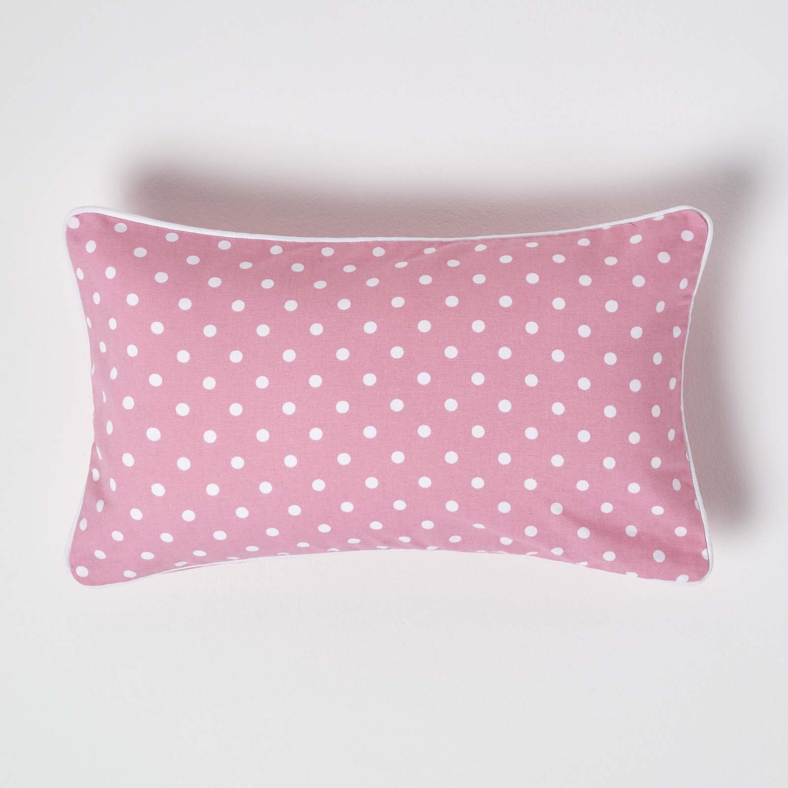 Homescapes Pink Cotton Polka Dots Rectangular Cushion Cover - 30 x 50 cm