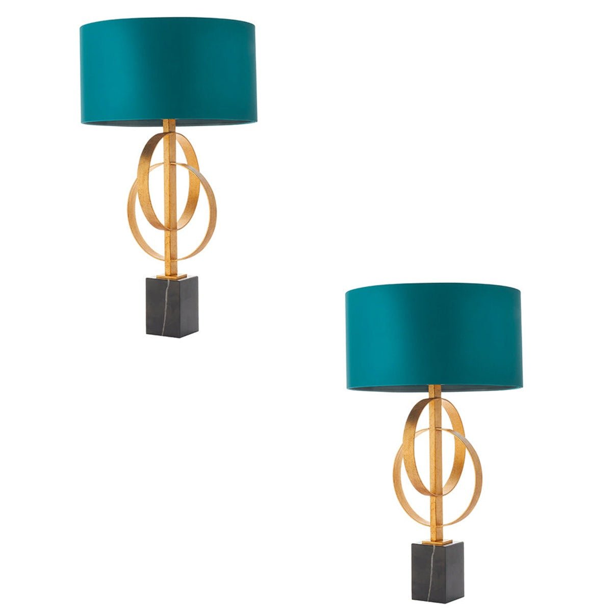 Loops Direct Pack of 2 Steel and Marble Table Lamp - Teal Satin