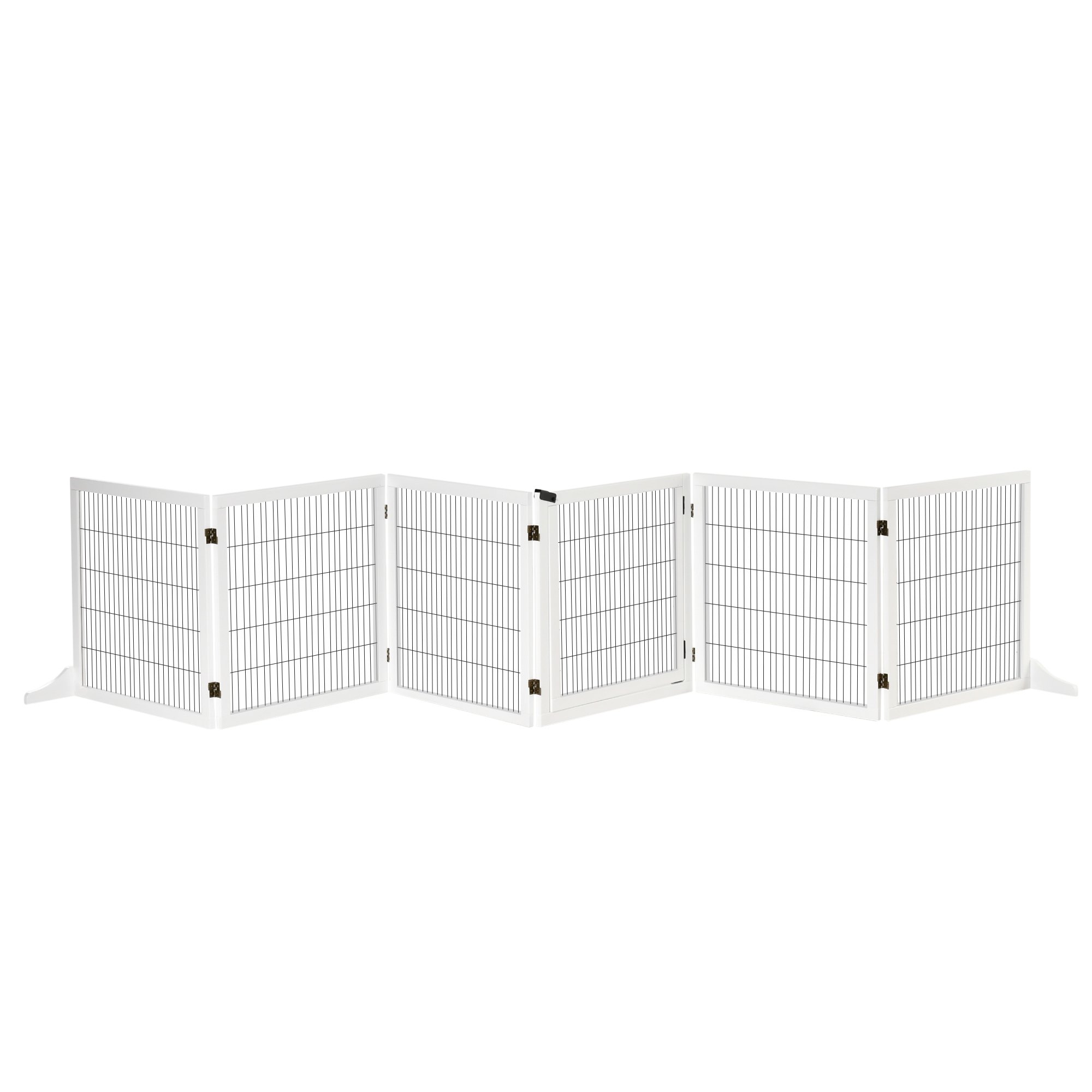 PawHut 6-Panel Pine Freestanding Foldable Pet Gate - White