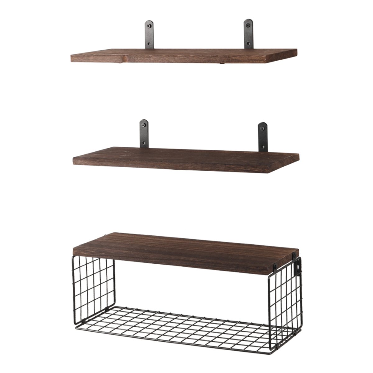 Living and Home 3 Pcs Wooden Floating Wall Shelves - Dark Brown