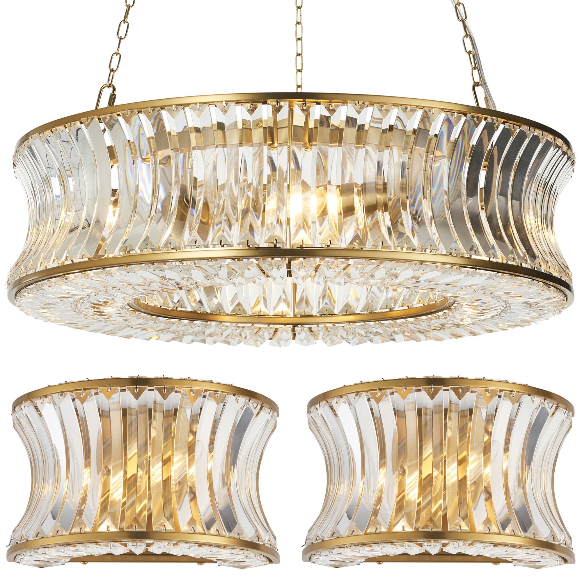 Loops Direct Glass 6-Light Pendant 2 Wall Lights - Warm Brass