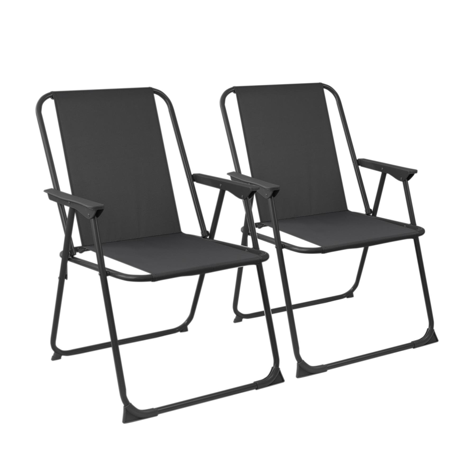 Harbour Housewares Folding Metal Beach Chairs - Black - Pack of 2